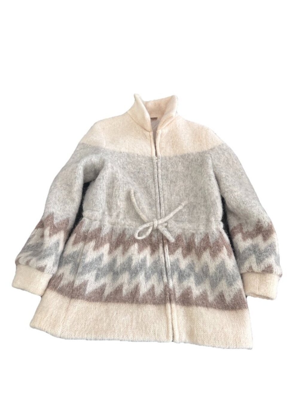 Vintage SAMBAND OF ICELAND Icelook Cinch Waist Full Zip Wool Sweater-Coat Small